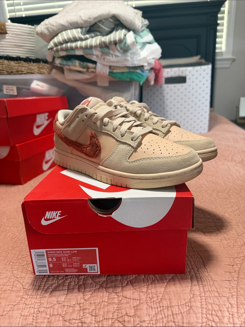 Nike Dunk Low - Beige Upper with Rust Orange Swoosh